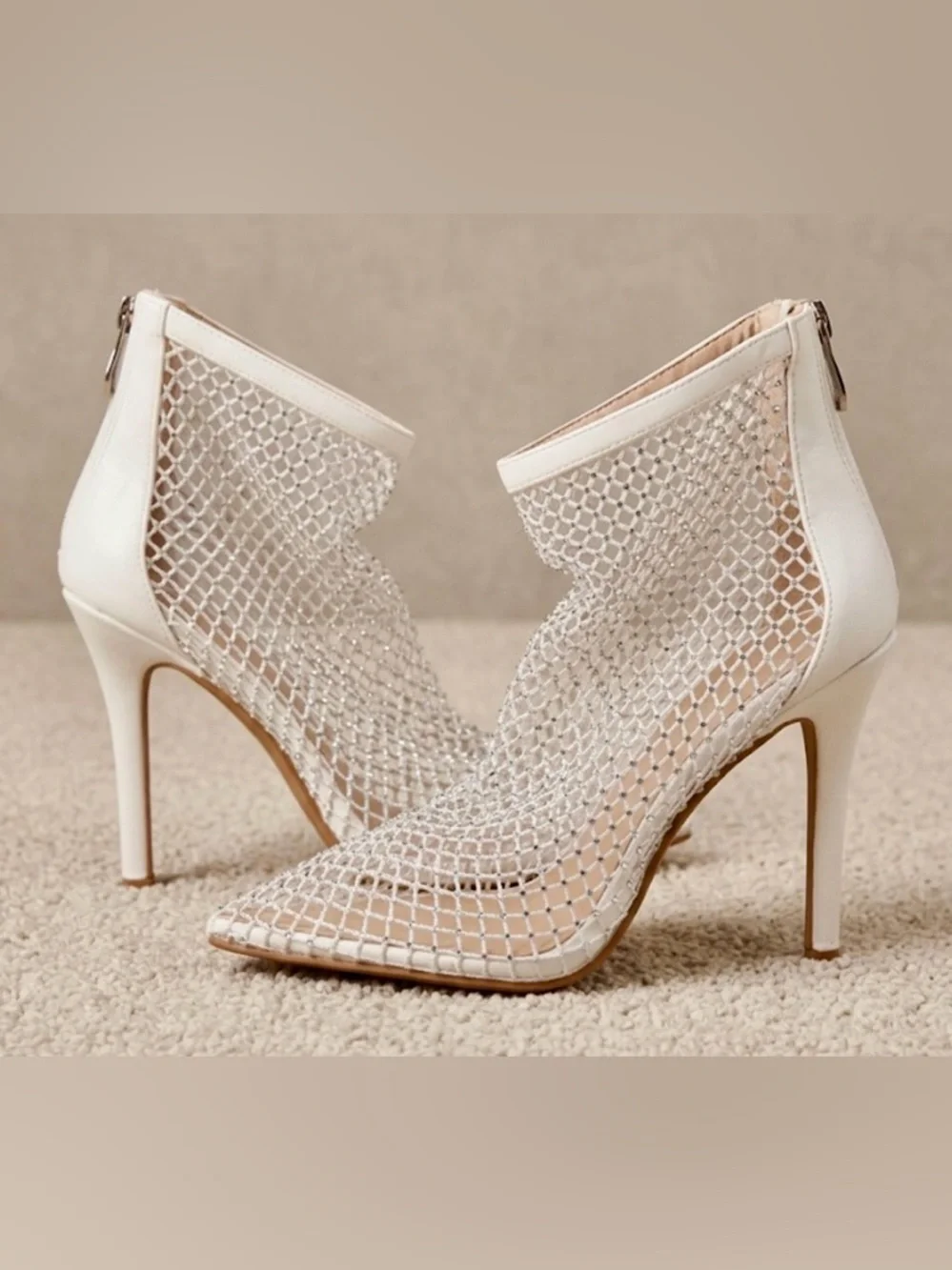 Charles by Charles David Pursue Rhinestone Mesh Booties White 5.5M